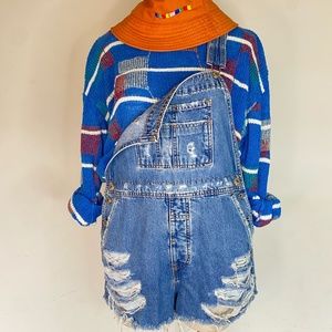 American Vintage Denim Distressed Shortalls Overalls